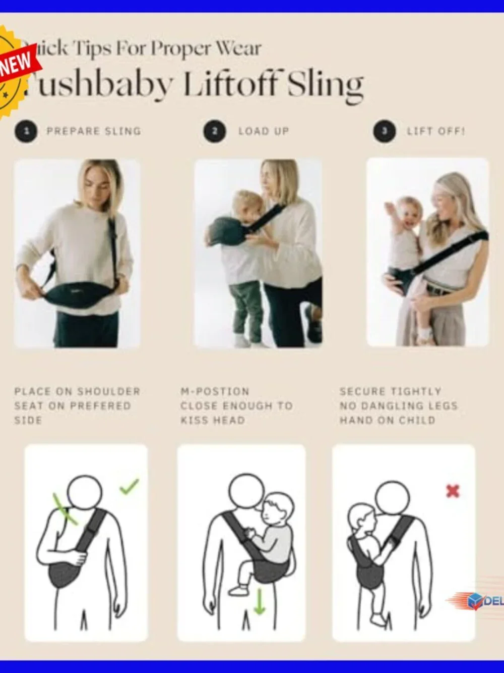 Toddler Carrier Sling with Phone Pocket & Bottle Holder, Adjustable Strap